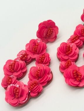 NEW J. Crew Hot Pink Floral Sequin Drop Earrings